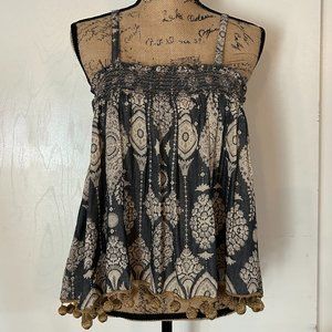 RAGA Smocked Tank Top with Gold Trim at the Hem. Size L.